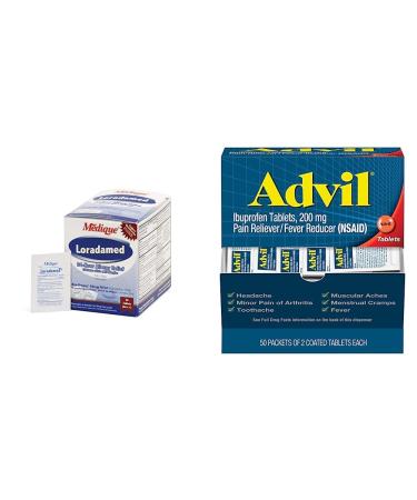 Medique 20350 Loradamed 50 Tablets & Advil Pain Reliever and Fever Reducer Pain Relief Medicine with Ibuprofen 200mg for Headache Backache Menstrual Pain and Joint Pain Relief - 50x2