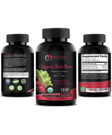 Organic Beet Root Powder 1350mg with Black Pepper - Nitric Oxide Booster for Digestive Health & Athletic Performance | 120 Tablets | 675mg Each - Buy Online on GoSupps.com