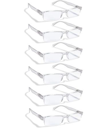 Boost Eyewear 6 Pack Reading Glasses, Clear Half Rim Frames, for Men and Women, with Comfort Spring Loaded Hinges, Clear, 6 Pairs (+2.00) 2.0 Diopters 9.0 Millimeters 2.00 Inches 0.00 0.00 6.0