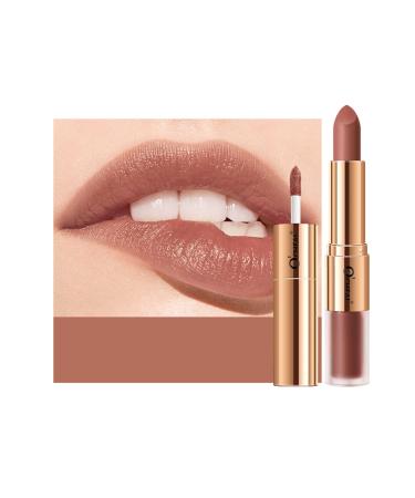 KUAILEGO ROSE GOLD 2 In 1 Matte Lipstick & Liquid Lipstick Full Color Lip Gloss Matte Finish Nude Long Wear Waterproof Velvet Lipstick (04)