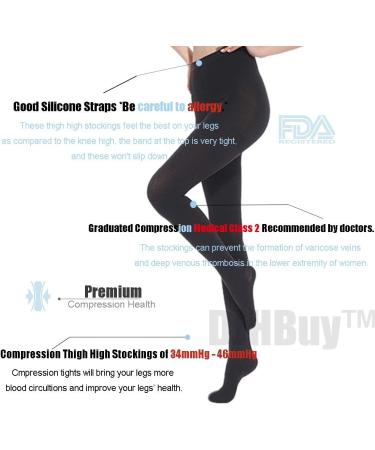 Compression Support Leggings (34-46mmHg) for Women - Opaque Medical Pantyhose for Varicose Veins - Firm Graduated Stockings - Medium Black - Buy Online on GoSupps.com