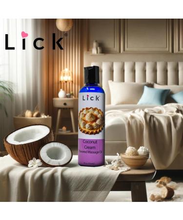 Lick Coconut Cream Massage Oil - Edible Non-Greasy Body Oil for Couples Vitamin E Enriched - Perfect for Date Night 4 oz - Buy Online on GoSupps.com