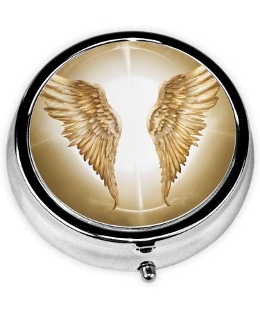 Angel Wing Mini Round Pill Box - 3 Compartment Travel Pill Organizer | Portable Medicine Case for Home & Office - Buy Online on GoSupps.com