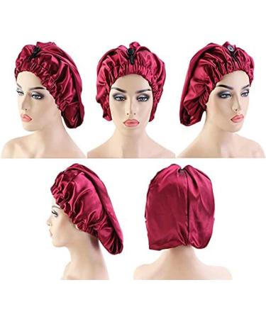 Ladaypoa 2-Piece Long Satin Hair Hood | Silky Sleeping Cap for Long Curly Hair Protection | Extra Large Black & Red - Buy Online on GoSupps.com