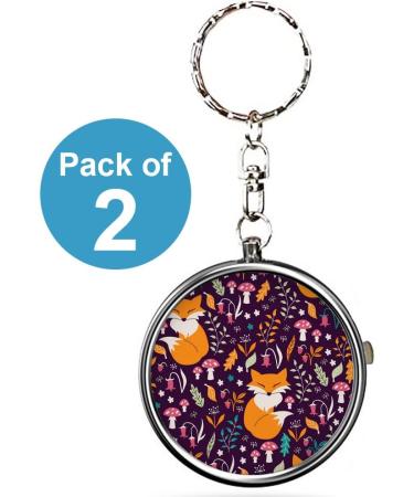 Portable Pill Organizer Pack of 2 - Floral & Animal Design Metal Medicine Box with Keychain 3 Compartment Vitamin & Meds Case for Travel - Buy Online on GoSupps.com