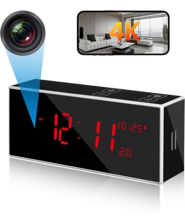 kelucimy Hidden Spy Camera Alarm Clock with Stronger Night Vision 4K Wireless WiFi - Black