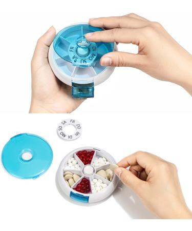 Buy Kafeiya Portable 7 Day Pill Box - Rotating Vitamin & Medicine Organizer - Blue | International Shipping - Buy Online on GoSupps.com