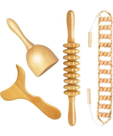 Bimiti Maderotherapy Set - 4-Piece Wood Massage Roller for Anti-Cellulite Lymphatic Drainage & Pain Relief | Gua Sha Mug for Back Relaxation - Buy Online on GoSupps.com