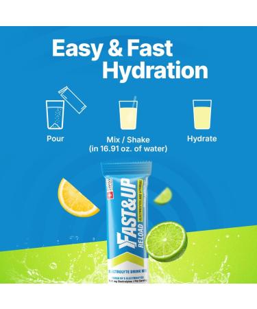 FAST&UP Reload Lemon & Lime | Electrolyte Drink Mix | 1500 mg Electrolytes + Vitamins C & B12 | Hydration Powder Packets | 15 Easy Open Single Servings - Buy Online on GoSupps.com