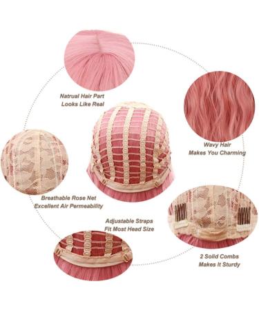 YEESHEDO 28 Inch Long Pink Synthetic Wavy Wig with Fringe for Women - Ideal for Party, Cosplay, or Daily Wear - Buy Online on GoSupps.com