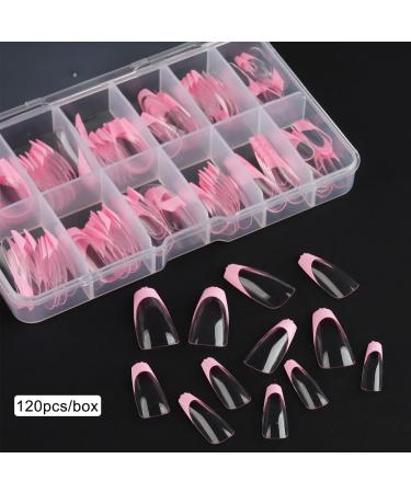 Buy French Tip Press On Nails - Pink Coffin Short Stick On Nails | Y2K Design Full Cover Soft Gel Tips - 12 Sizes Available - Buy Online on GoSupps.com