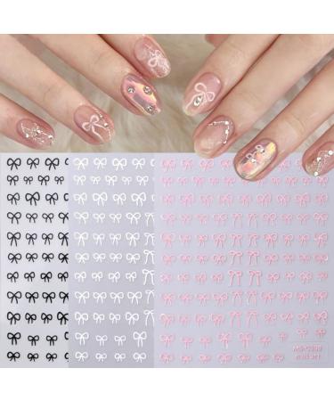 6 Sheets 3D Bow Nail Stickers - Self-Adhesive Nail Art Decals in Gold Silver Red Pink White & Black | DIY Acrylic Nail Decorations for Women - Buy Online on GoSupps.com