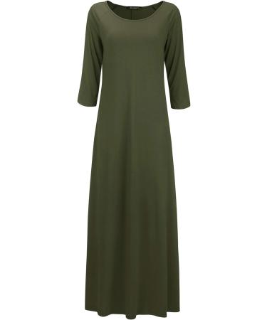 Jacansi Women's 3/4 Sleeve Maxi Dress Casual Boat Neck with Pockets - 5XL Green - Buy Online on GoSupps.com