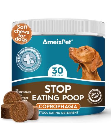 AmeizPet No Poo Treats for Dogs Stop Stool Eating Dog Coprophagia Deterrent For Dog Stop Dog Eating Poop Deterrent Digestive Enzymes 30 Soft Dog Treats 67.5g (2.3 Oz) Stop Poo Eating Deterrent 30 Treats