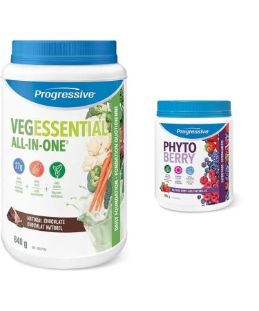 Progressive VegEssential All-In-One Vegan Protein Greens Vitamins & Minerals Powder - Chocolate & Phytoberry Supplement Powder - 900 g | Antioxidant source