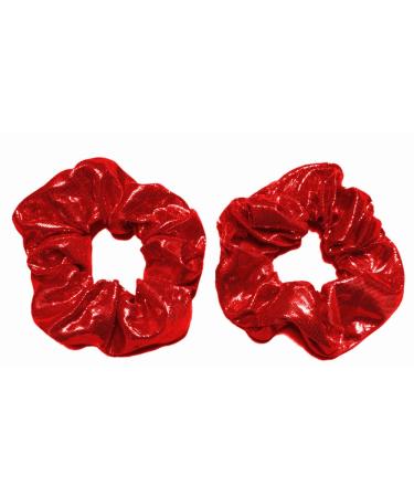 Shiny Metallic Scrunchie Set  Set of 2 Red Lame Scrunchies (Metallic Red)