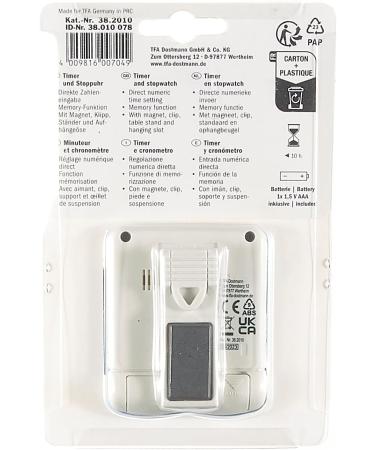 TFA Dostmann Electronic Timer & Stopwatch - Digital Kitchen Timer in White/Blue | Compact Size L 64 x W 25 x H 76 mm - International Shipping Available - Buy Online on GoSupps.com