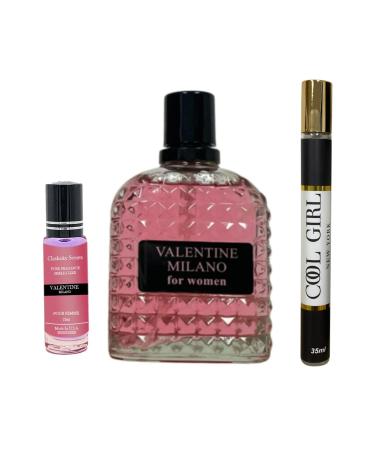 Valentine Milano For Women 3.4 oz each bottle Eau De Parfum wonderful gift for women - Clashoky (pack of 3) FREE OIL and Cool Girl Travel Spray 35ml