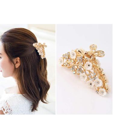 Elegant Gold Hollow Metal Carving Hair Clip with Imitation Pearls & Rhinestones | Retro Jaw Clamp for Women - Buy Online on GoSupps.com