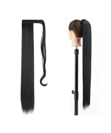 Ponytail Extension Synthetic Ponytail Hair Extension 22/34 Inch Wrap Around Ponytail Extension Long Straight Clip In Natural Ponytail Hairpiece Ponytail Hairpiece for Women (Color : 1B Size : 22In 22Inch-55CM 1B