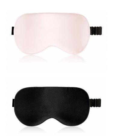 Sleep Mask 2 Pack Light Blocking Eye Mask for Sleeping Super Soft Eye Covers Sleeping Masks with Adjustabe Strap for Women and Men (Pink & Black)