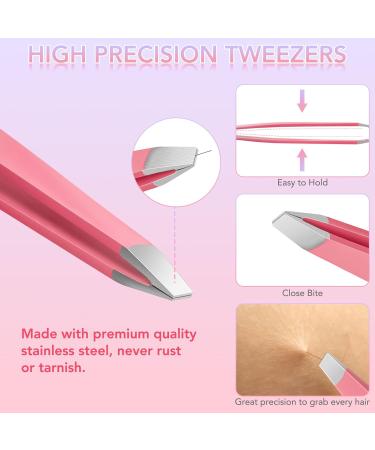 8-Piece Precision Tweezers Set for Facial Hair Removal - Pink | Eyebrow Plucker for Women and Men - Includes Nail Clipper for Ingrown Hair Removal - Buy Online on GoSupps.com