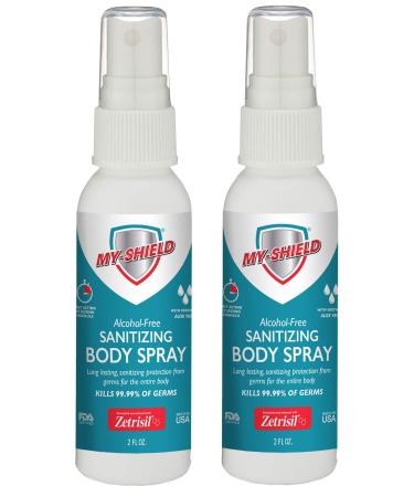 My-Shield Sanitizing Body Spray - Alcohol Free Long Lasting Antimicrobial Protection. Kills 99.99% of Germs. Infused with Aloe Vera (2 oz. 2-Pack)