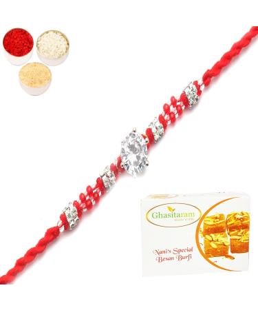 Ghasitaram Gifts Rakhi for Brother Rakhis Online - My Brother My Solitaire Rakhi with 200 GMS of Besan Barfi Rakhiwith 200 gms of Besan Barfi