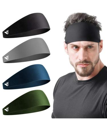 Vgogfly Running Headbands for Men Sweatbands Sports Sweat Bands Mens Workout Thin Fitness Gym Yoga 4 Pack Black & Dark Grey & Blue & Army Green