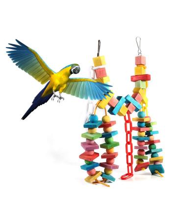 Yosoo Bird Parrot Toys Swing Hanging Toy Wooden Colorful Rainbow Bridge Chewing Toys for Budgie Parakeet Cockatiel Conures Macaw African Grey Cockatoo