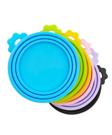 IVIA PET Food Can Lids, Universal BPA Free Silicone Can Lids Covers for Dog and Cat Food, One Can Cap Fit Most Standard Size Canned Dog Cat Food(6 Pack Multicolor green pink yellow blue purple black