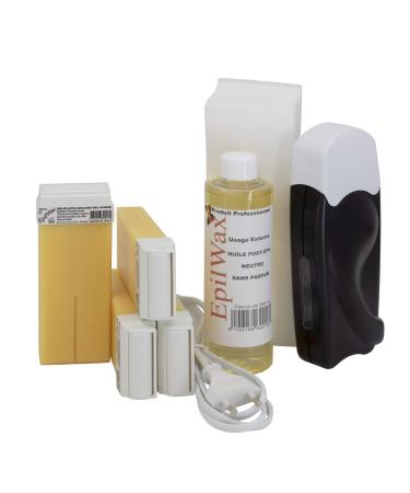 EpilWax Complete Hair Removal Waxing Kit - With Wax Roll-on Cartridges Roll On Wax Heater 100 Strips and Waxing Oil (White (Vanilla) 4) White (Vanilla) 1 Count (Pack of 1)