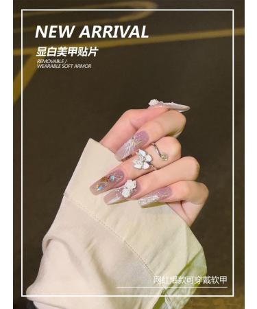 24Pcs/Set Press On Nails Long Style With Floral Diamond False Nails Acrylic Fake Nails Full Cover Nails Tips Artificial Finger Manicure Press on nails for Women and Girls - Buy Online on GoSupps.com