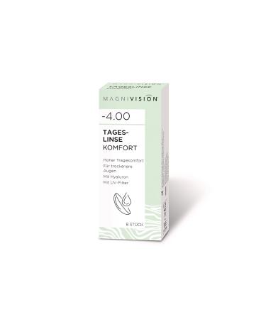 Magnivision daily lenses Comfort 8 pieces of soft contact lenses for -4.00 Dpt. Contact lens with hyaluron and UV filter for sensitive eyes without preservatives