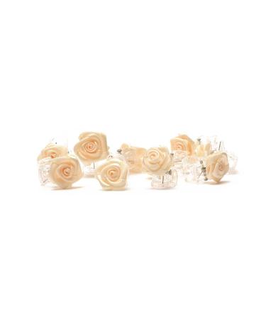 10 x hair clips roses - bridal hair accessories - rose hair clip - beige 10 pieces (1 pack) beige