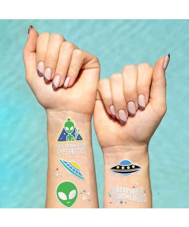 XO Fetti Alien Temporary Tattoos - 42 Glitter Styles | UFO Space Themed Birthday Party Supplies - Buy Online on GoSupps.com