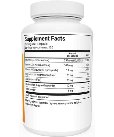 Dr. Berg's Vitamin D3 K2 Supplement with MCT Oil - 10,000 IU D3, 100mcg MK7 K2, Bile Salts, Zinc & Magnesium - 120 Capsules - Buy Online on GoSupps.com