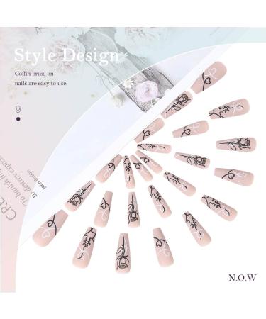 Vatocu Matte False Nails - Long Nude Press-On Acrylics with Floral Design | 24 Piece Set for Women & Girls - Buy Online on GoSupps.com
