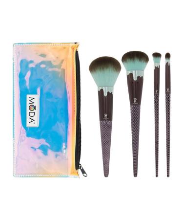 MODA Royal & Langnickel Full Size Ice Cream 5pc Full Face Makeup Brush Kit with Pouch Includes Powder Complexion Angle Blender and Detail Brushes Mint Chocolate