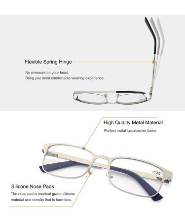 Men's Reading Glasses 4 Pack - Comfort Readers with Flexible Spring Hinge | Rectangle Metal Stainless Steel Eyeglasses in Black/Silver 2.0x - Buy Online on GoSupps.com