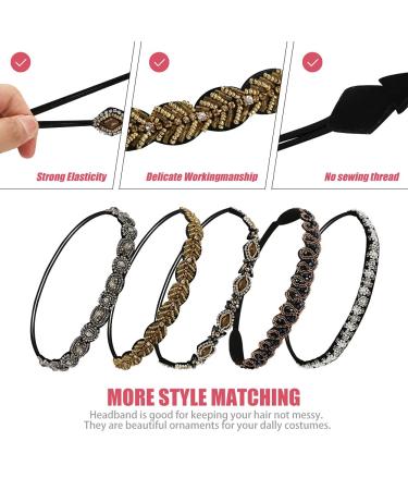 5Pcs Rhinestone Elastic Headbands Set for Women - Handmade Crystal Beaded Hair Accessories - Buy Online on GoSupps.com