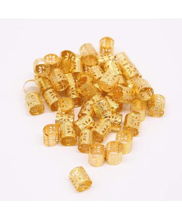 50 Pieces Aluminum Dreadlocks Beads Metal Hair Decoration DIY Style Braiding Hair Accessories Braid Rings (Gold)