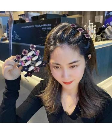 Sparkling Crystal Stone Braided Hair Clips - 4 PCS Set for Women and Girls | Satin Fabric Hair Bands - Rhinestone Hair Clips | Stocking Stuffers - Four-Leaf Clover Design - Buy Online on GoSupps.com