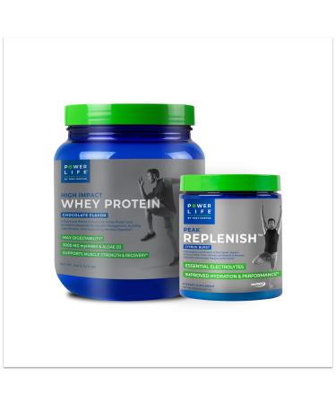 POWERLIFE Tony Horton High Impact Grass Fed Whey Protein with 3000 MG of HMB No Sugar Added Non-GMO Hormone and Antibiotic Free 15 Servings (Chocolate) + Peak Replenish Vegan Electrolyte Powder