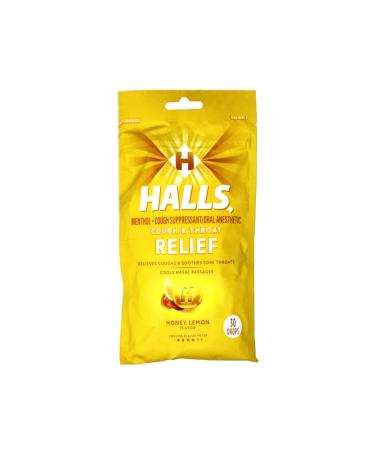 Halls Honey Lemon Triple Soothing Action Cough Suppressant/Oral Anesthetic Drops 30 ct (Pack of 12)