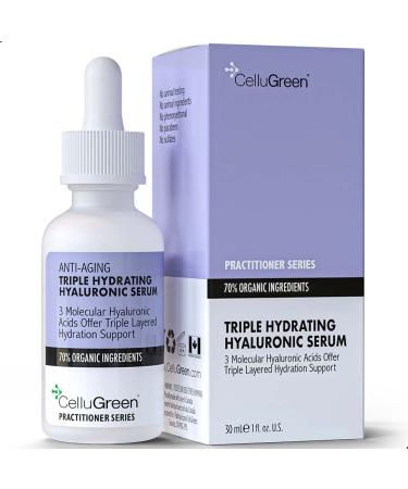 New! Cellugreen Triple Hydrating Hyaluronic Serum (3 Molecular Hyaluronic Acids in 1). Organic for All Skin Types Super Hydrating for Plump Skin Made In Canada 30ml/1 fl.oz 30 ml (Pack of 1)