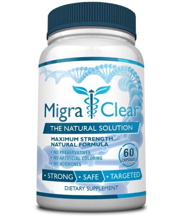 MigraClear - All Natural Migraine Support - Magnesium Ginkgo Biloba Ginger White Willow Feverfew - 60 Capsules - 1 Bottle 60 Count (Pack of 1)