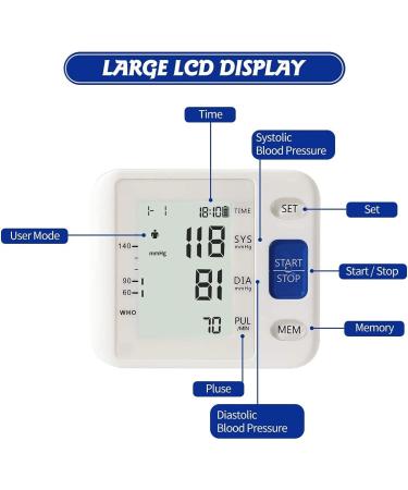 Automatic Wrist Blood Pressure Meter - Adjustable Cuff Irregular Heartbeat Detector 99 Memory Large LCD - Includes 2 AAA Batteries & Storage Bag | International Shipping - Buy Online on GoSupps.com
