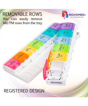 NOVOMED+ Pill Box 7 Day 2 Times a Day Easy to Open Pill Organiser with Push Tab Open Medicine Storage Box with Large 14 Compartments Tablet Organiser to Hold Vitamins and Medication (Double Straignt) - Buy Online on GoSupps.com