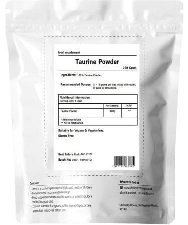 250g UKHealthHouse 100% Pure Taurine Powder - Muscle Pump Energy - Pharmaceutical Grade Amino - Buy Online on GoSupps.com